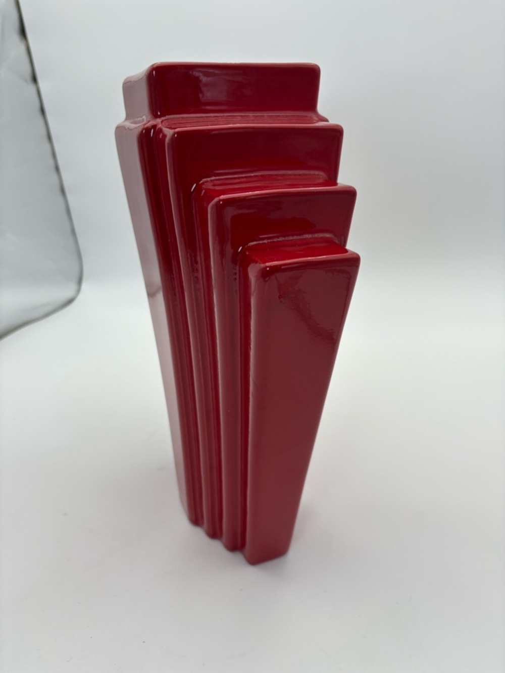 Vintage 80s Red Art Deco Ceramic Vase - Statement Piece - Picture 6 of 16